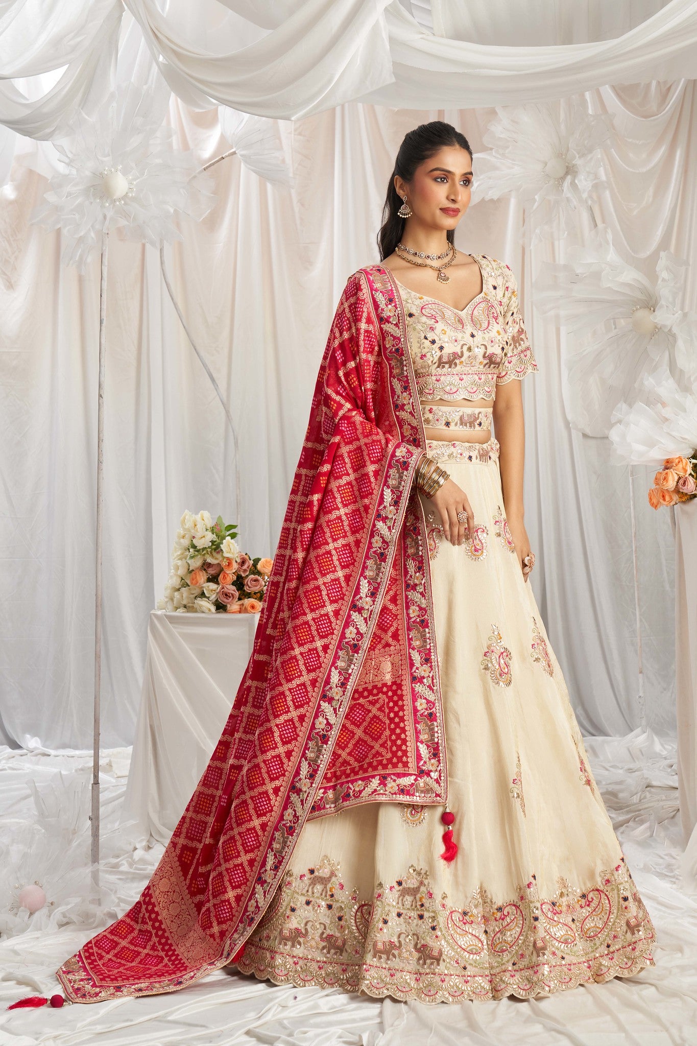 Traditional Wear Women's Heavy Lehenga Choli Collection Cream