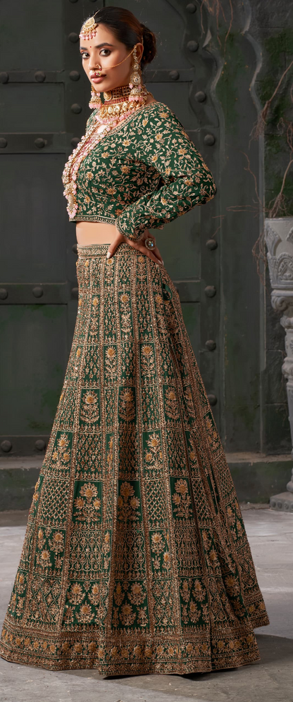 Heavy Wedding Wear Designer Lehenga Choli Collection Bottle Green