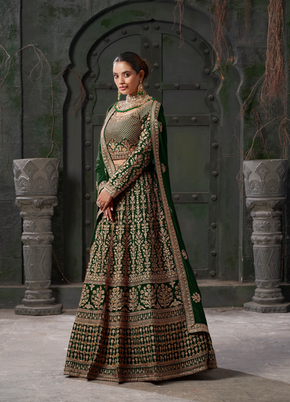 Heavy Wedding Wear Designer Lehenga Choli Collection Bottle Green