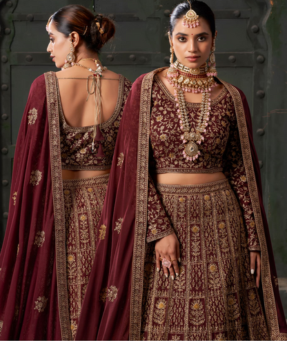 Heavy Wedding Wear Designer Lehenga Choli Collection Maroon