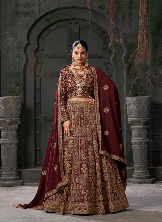 Heavy Wedding Wear Designer Lehenga Choli Collection Maroon