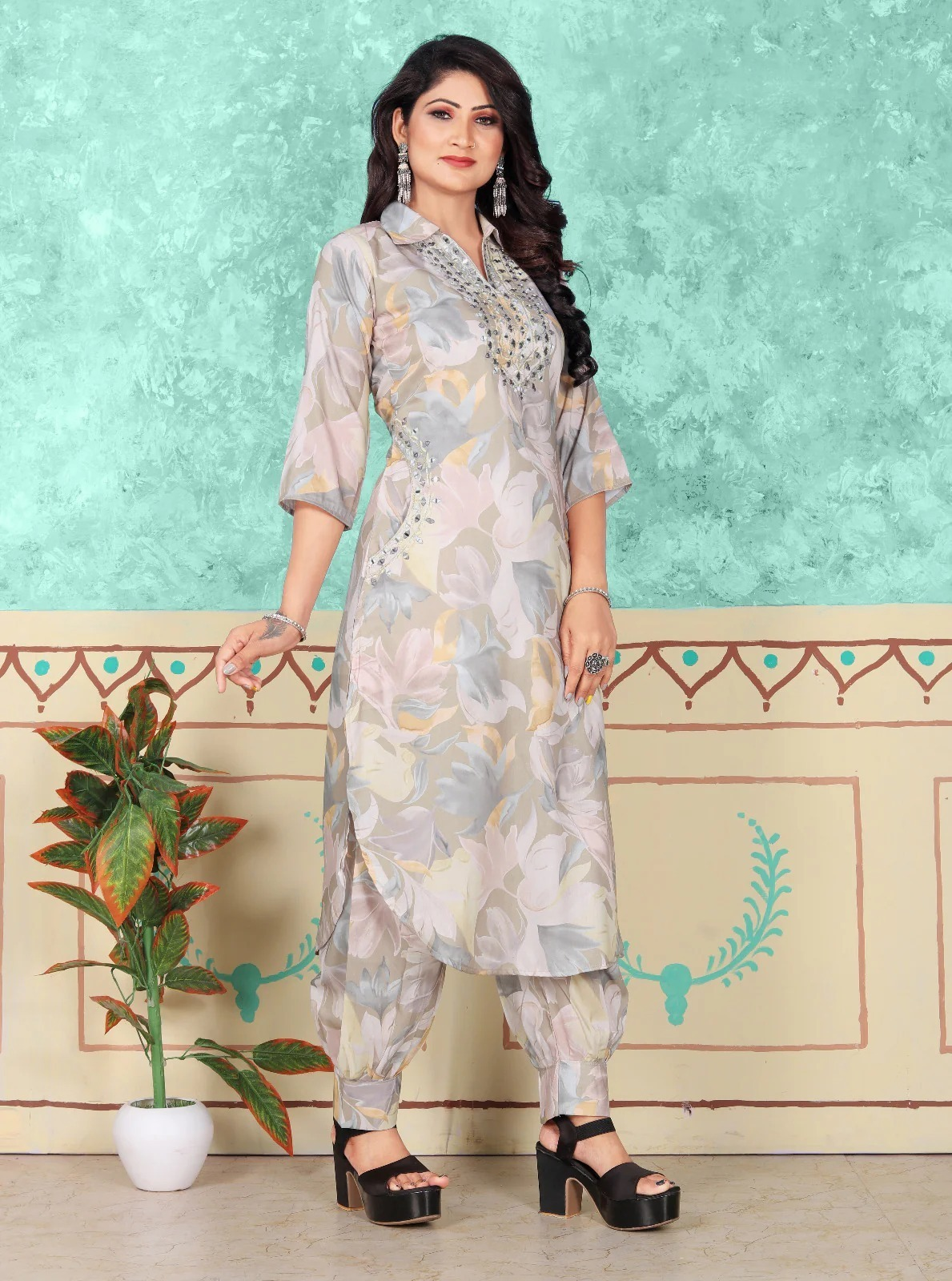 Elementary Designer Readymade Kurta With Bottom Set Collection Beige