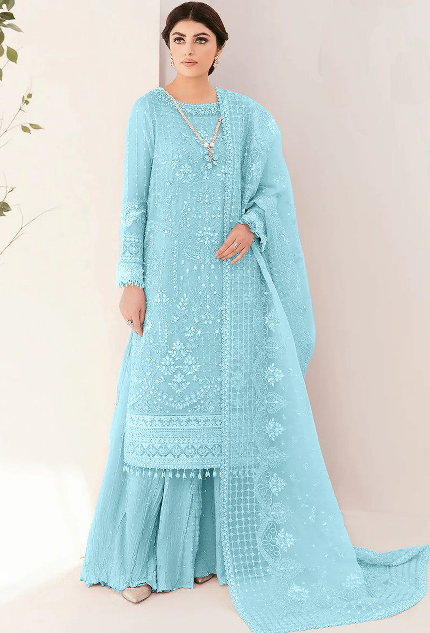 Traditional Designer Pakistani Salwar Suit Collection Sky Blue