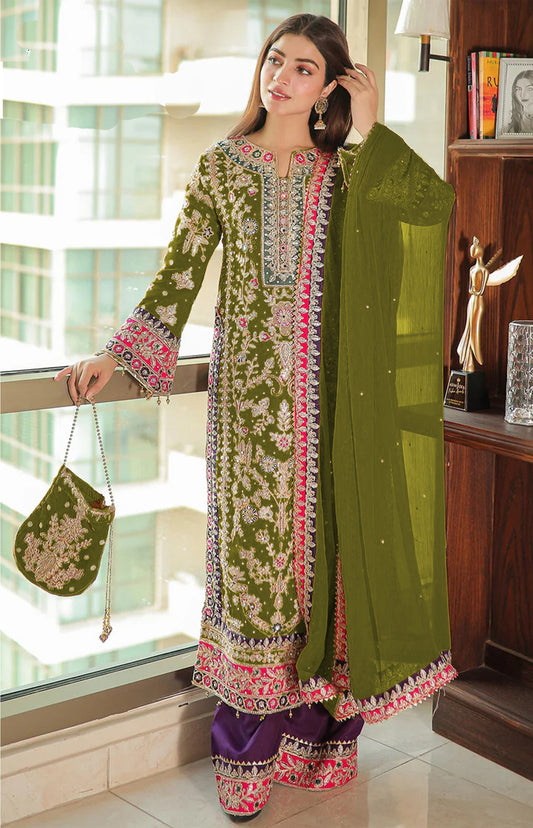 Traditional Designer Pakistani Salwar Suit Collection Mehendi