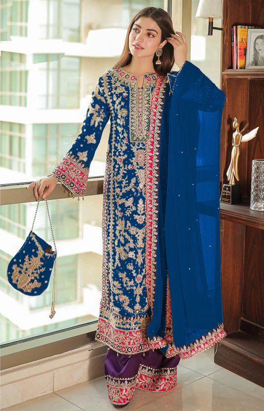 Traditional Designer Pakistani Salwar Suit Collection Navy Blue