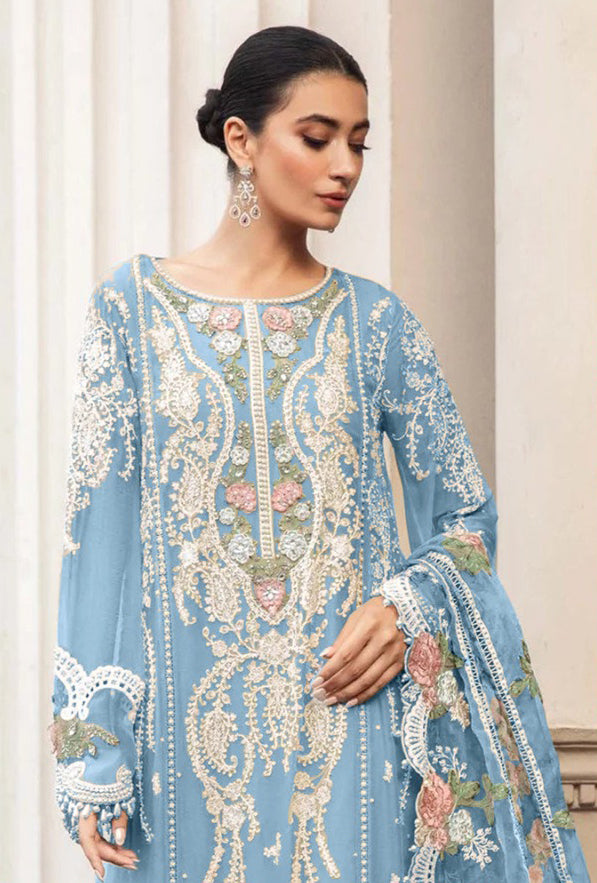 Traditional Designer Pakistani Salwar Suit Collection Sky Blue