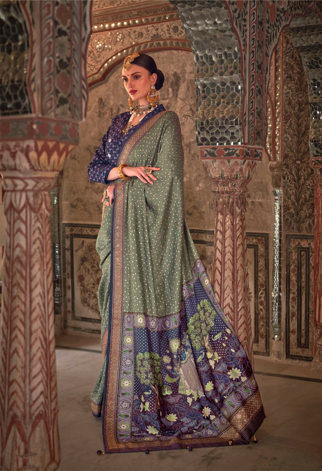 Traditional Functions Wear Saree Collection Olive Green