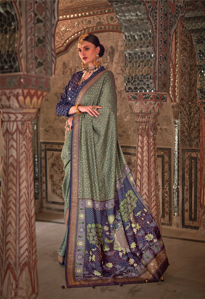 Traditional Functions Wear Saree Collection Olive Green