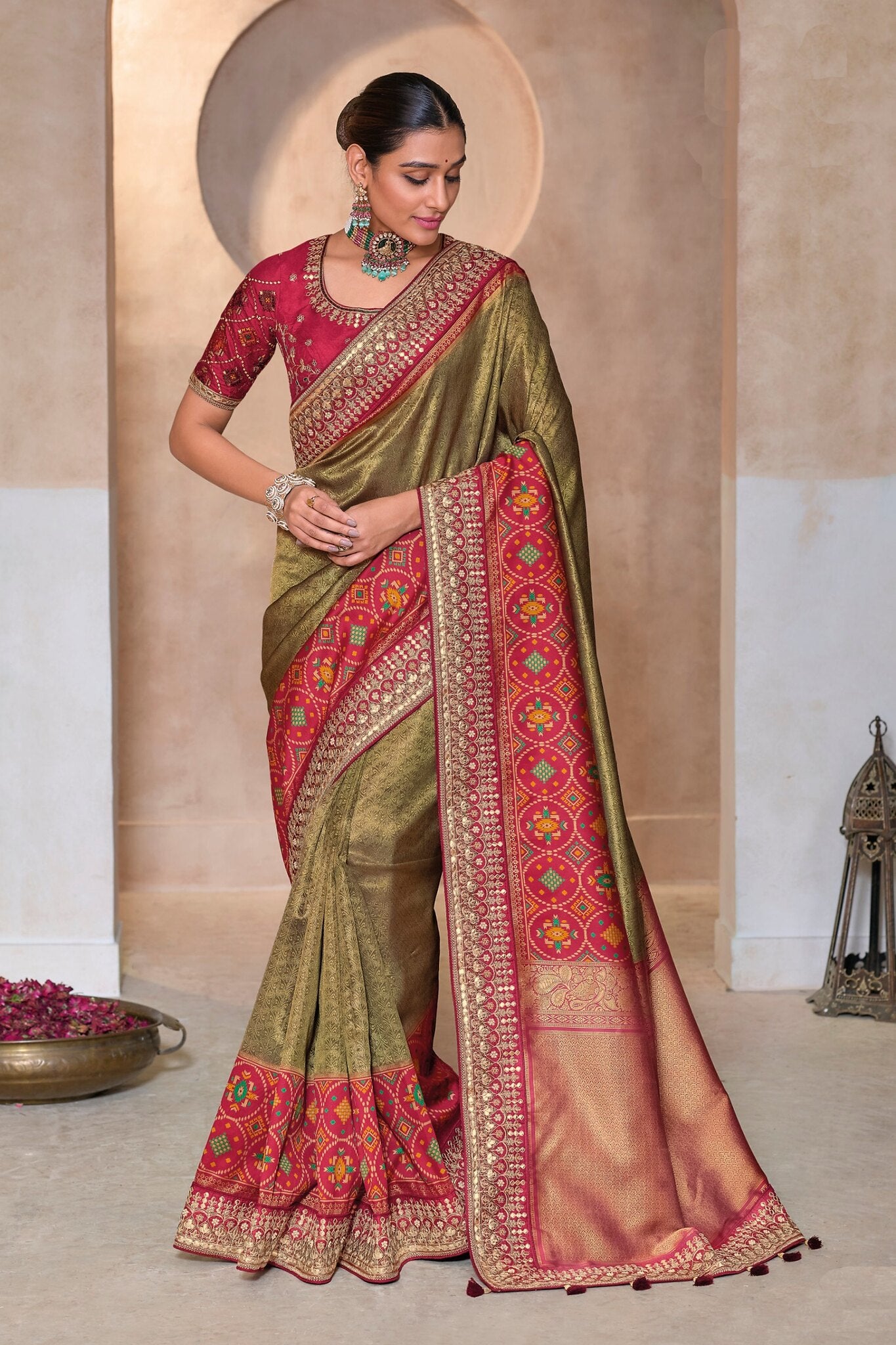 Kanjivaram Silk Saree Olive Green