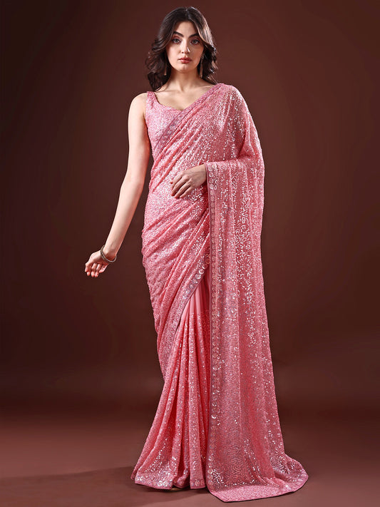 Glam Georgette Saree Rose Pink