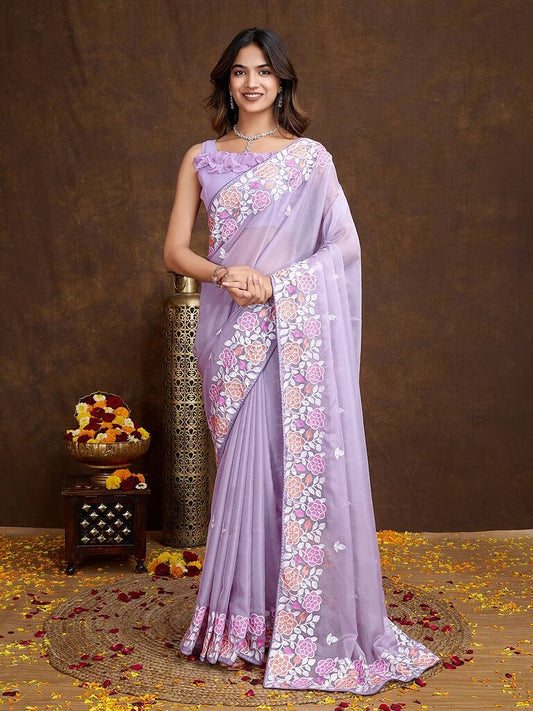 Floral Organza Saree Lavender