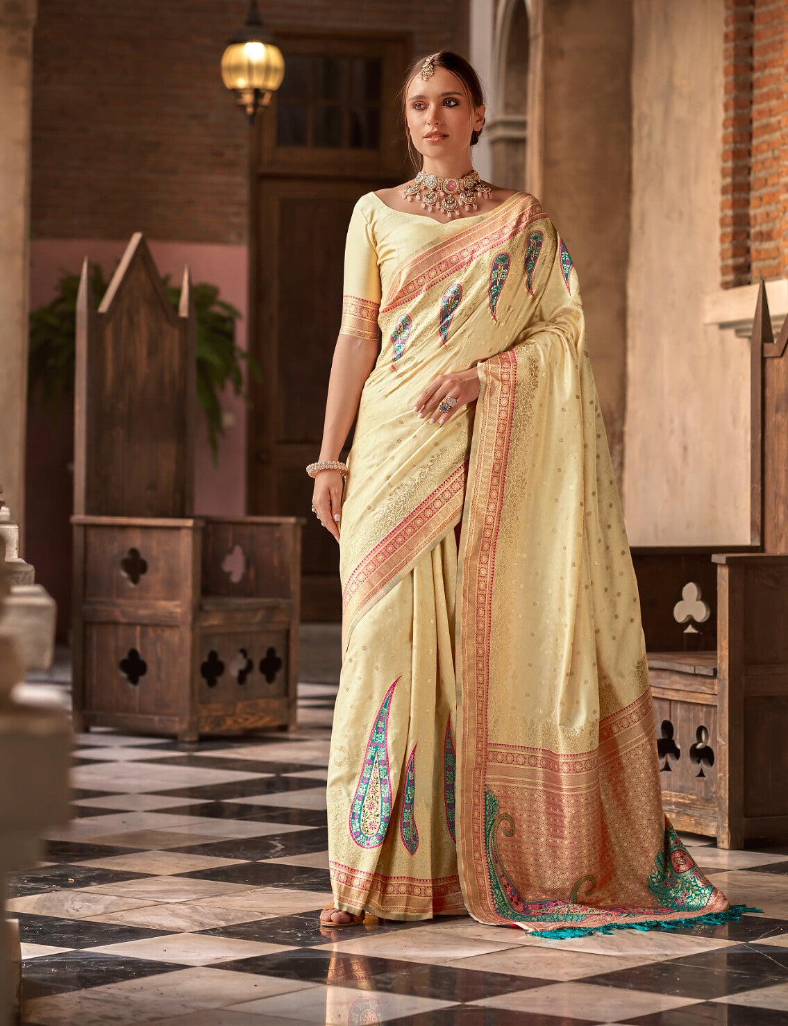 Festive Silk Saree Light Yellow