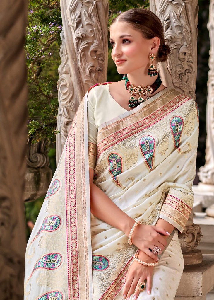 Festive Silk Saree Off White