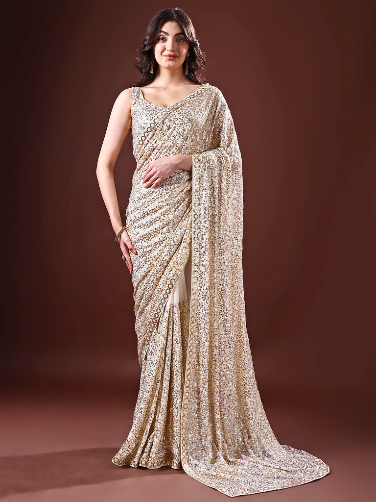 Glam Georgette Saree Beige