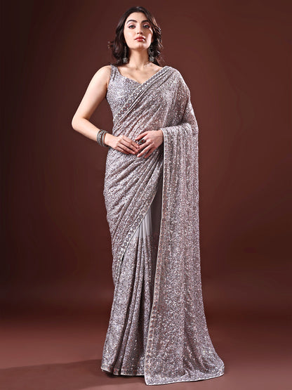 Glam Georgette Saree Grey