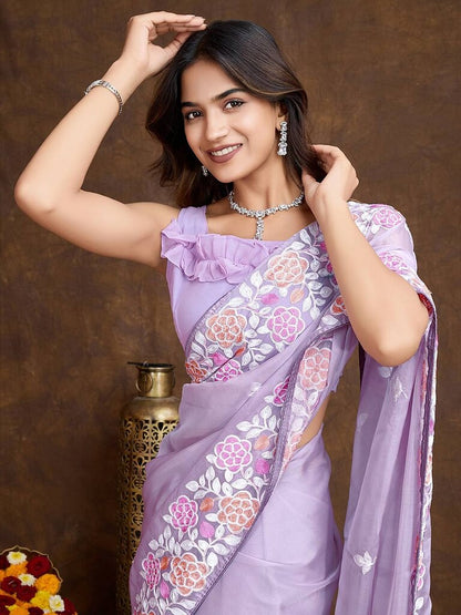 Floral Organza Saree Lavender