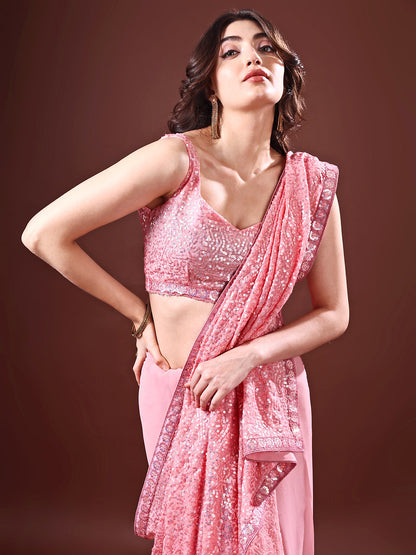 Glam Georgette Saree Rose Pink