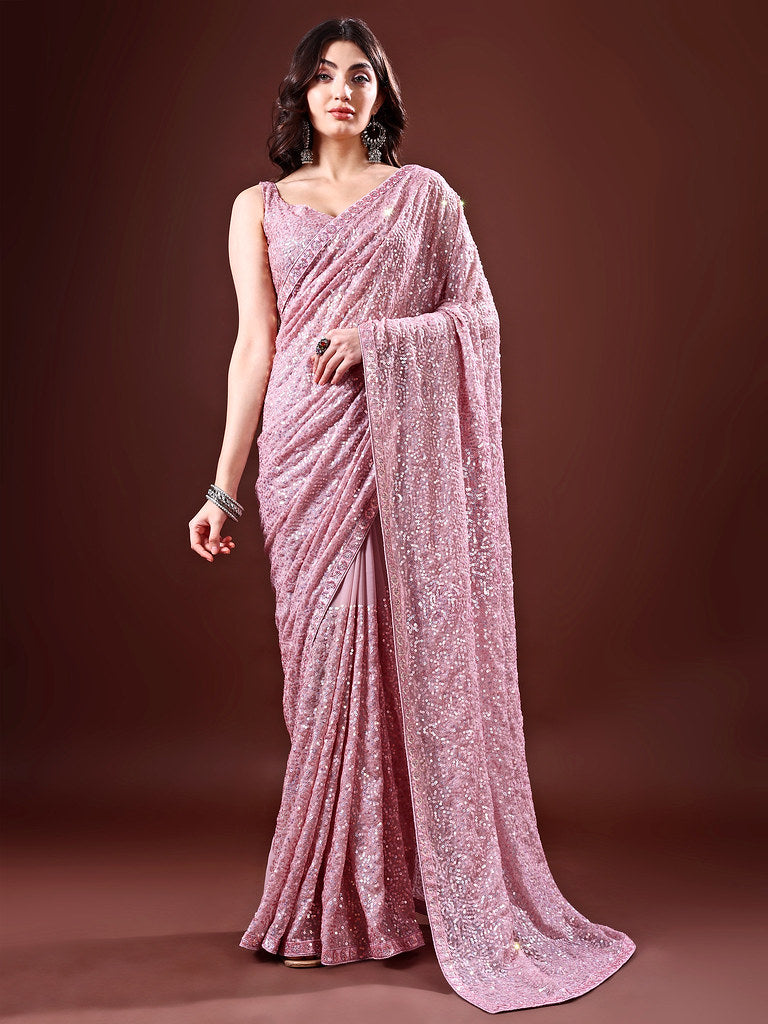 Glam Georgette Saree Mauve