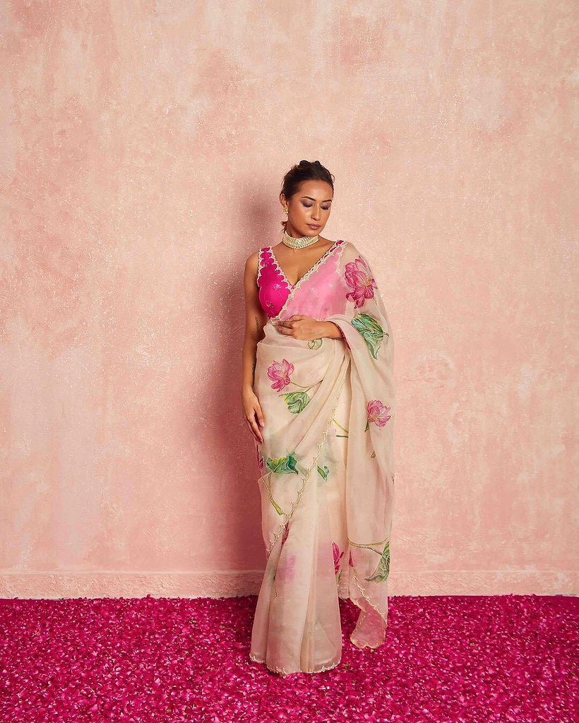 Soft Glam Organza Saree Light Peach