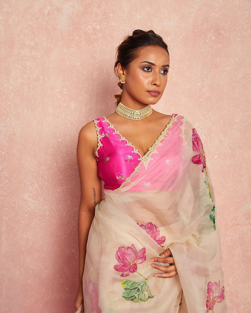 Soft Glam Organza Saree Light Peach