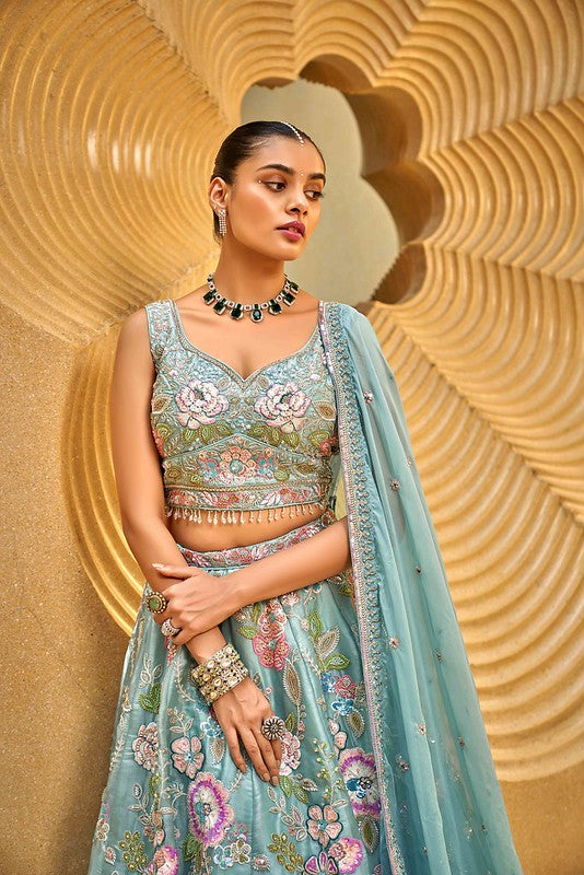 Organza Luxe Lehenga Sea Green