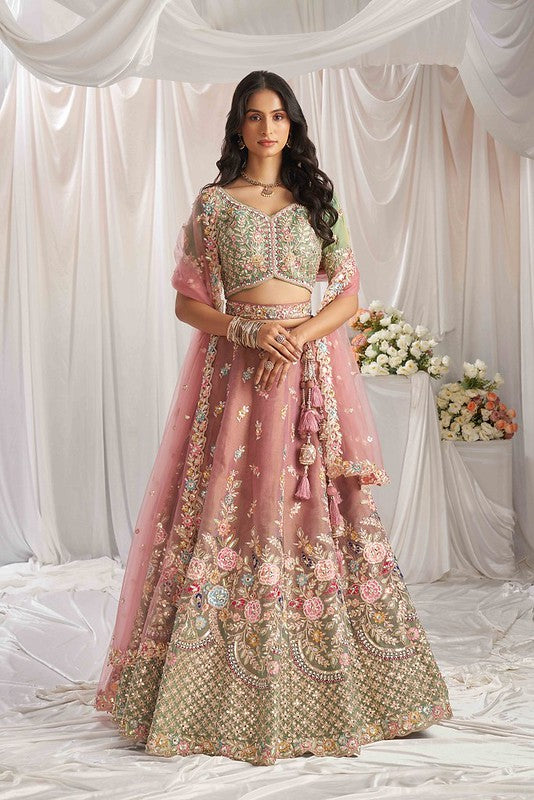 Tissue Festive Lehenga Pink