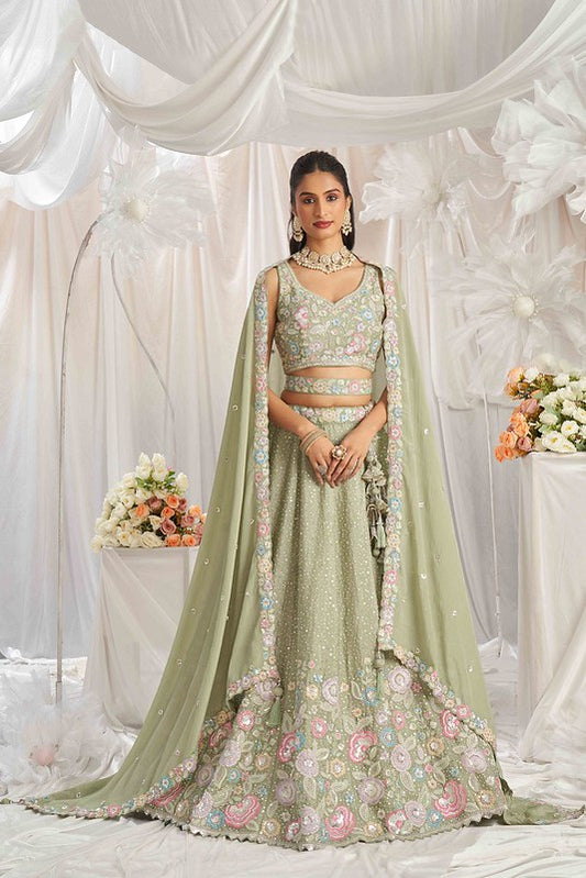 Poly Chiffon Grace Lehenga Lime Green