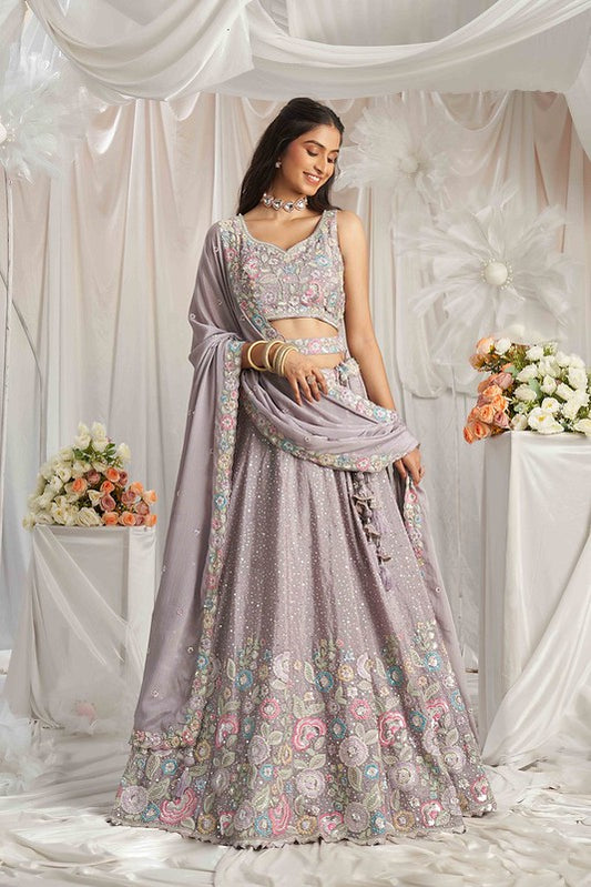 Poly Chiffon Grace Lehenga Mauve