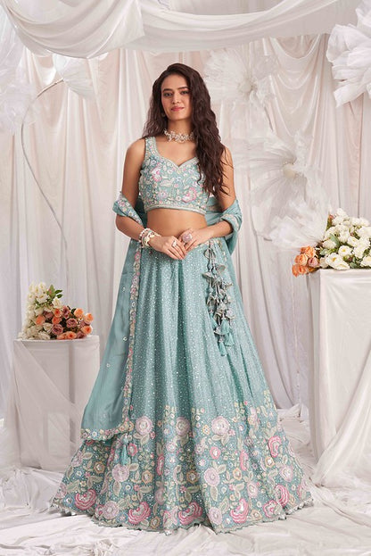 Poly Chiffon Grace Lehenga Sea Green