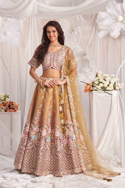 Tissue Festive Lehenga Gold