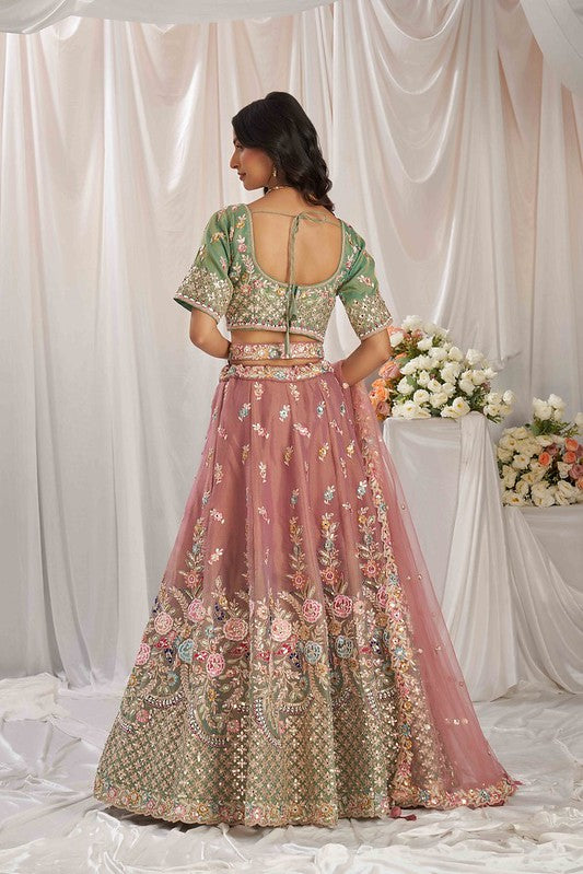 Tissue Festive Lehenga Pink