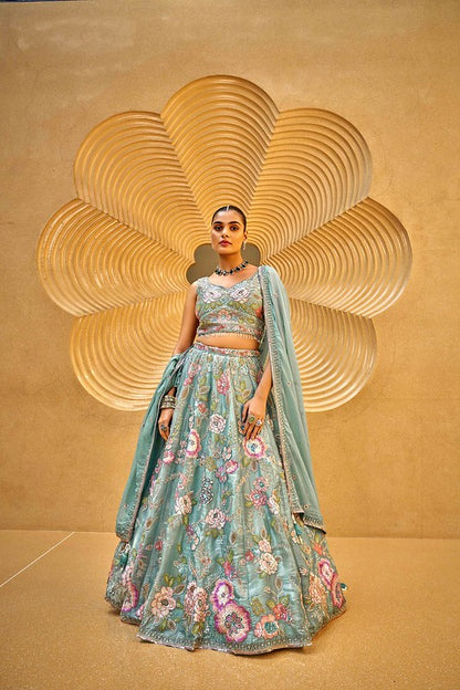 Organza Luxe Lehenga Sea Green