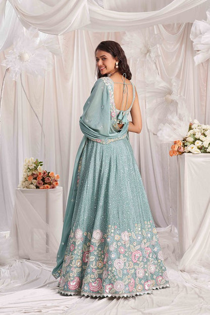 Poly Chiffon Grace Lehenga Sea Green