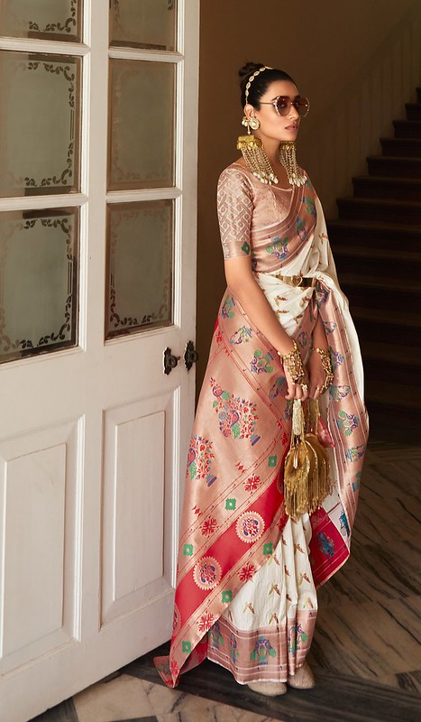 Vibrant Silk Saree Cream