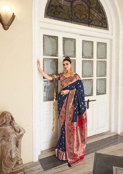 Vibrant Silk Saree Navy Blue