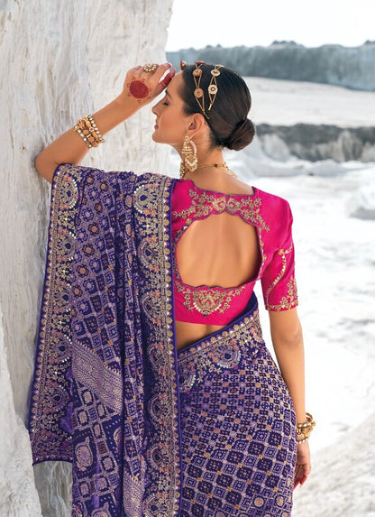 Georgette Silk Fusion Saree Purple