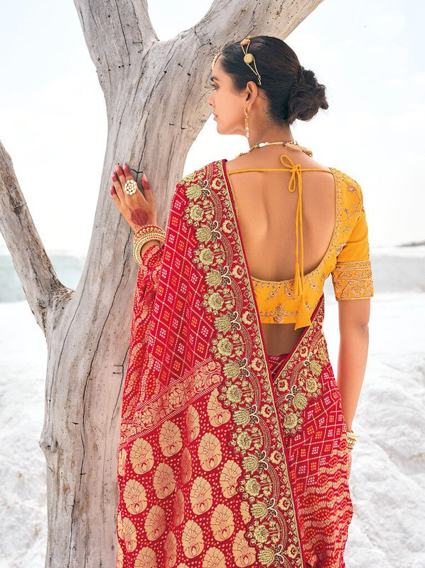 Georgette Silk Fusion Saree Red