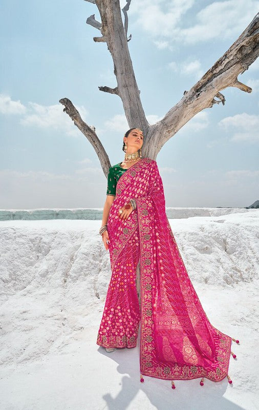 Georgette Silk Fusion Saree Rani pink