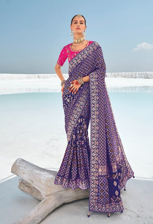 Georgette Silk Fusion Saree Purple