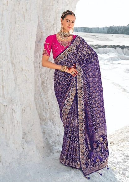 Georgette Silk Fusion Saree Purple