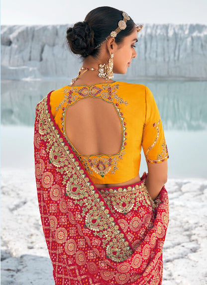 Georgette Silk Fusion Saree Red