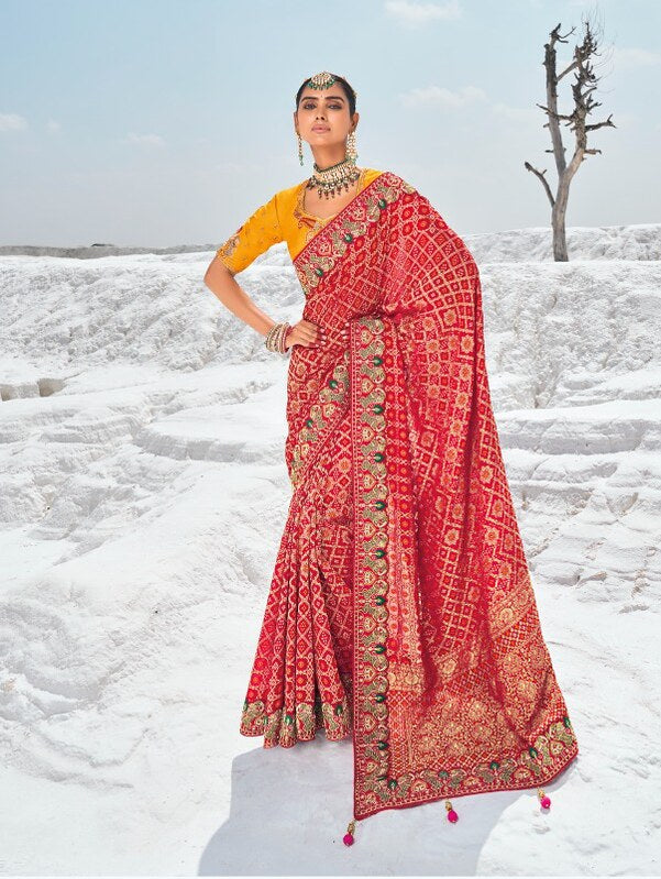 Georgette Silk Fusion Saree Red