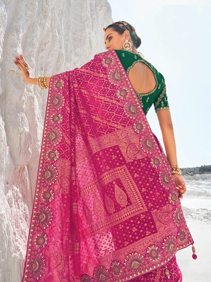 Georgette Silk Fusion Saree Rani pink