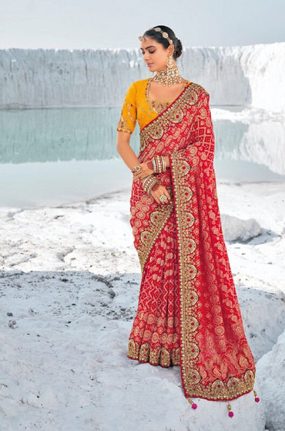 Georgette Silk Fusion Saree Red