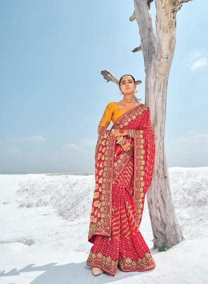 Georgette Silk Fusion Saree Red