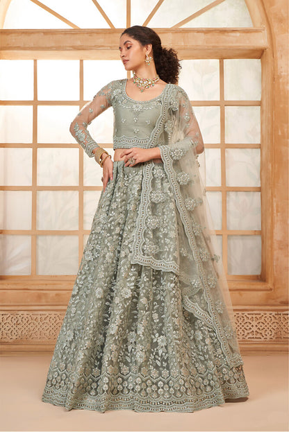 Luminous Net Lehenga Grey