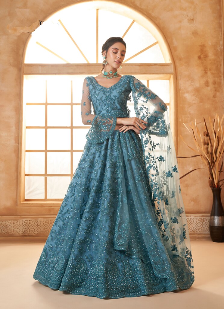 Luminous Net Lehenga Blue