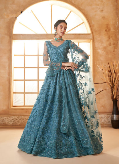 Luminous Net Lehenga Blue