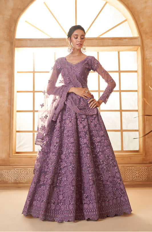 Luminous Net Lehenga Purple