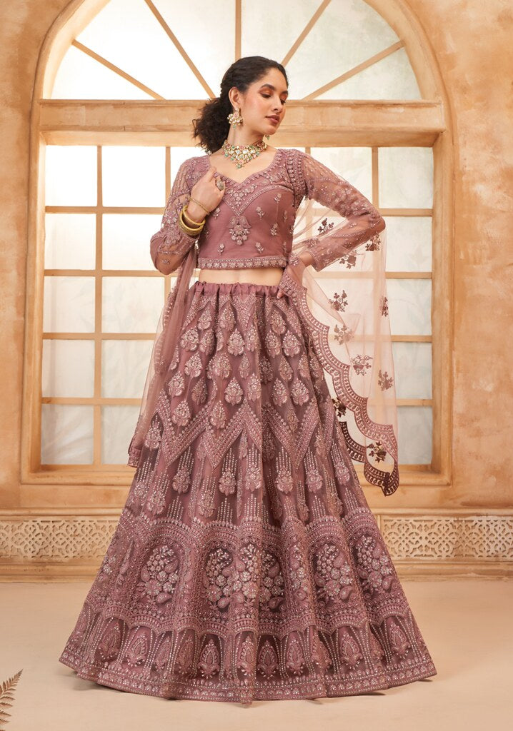 Luminous Net Lehenga Mauve